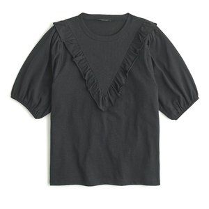 NWT J. Crew Womens Ruffle Bib T-Shirt Tee XS Black Short Sleeve Crewneck Knit